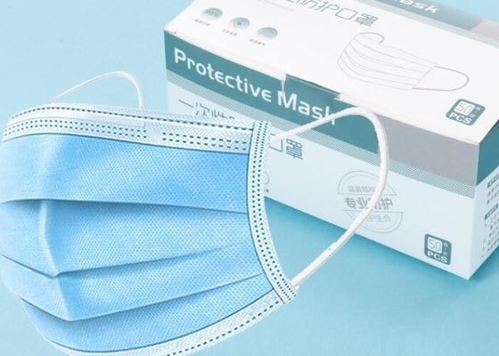 Masker Wajah Sekali Pakai Biru Gelombang PPE untuk COVID-19