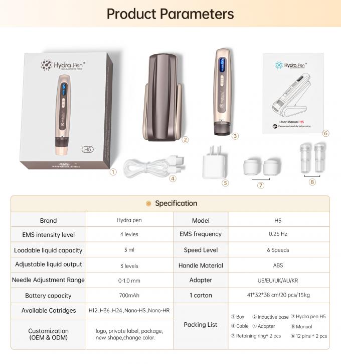 Merek Asli Hydra Pen H5 MicroNeedling Derma Pen dengan EMS Output Serum Adjustable MTS Kurangi Luka Garis halus Kerutan 4